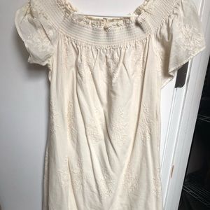 Great off the shoulder embroidered cream dress!